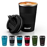 Tlater Coffee to go Becher 380 ml mit auslaufsicherem Deckel doppelwandig aus Edelstahl für Kaffee und Tee (Schwarz)