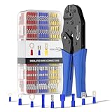 Crimpzange Kabelschuhe Set inkl. 700 Stück Steckverbinder, Quetschverbinder, Flachstecker, Flachsteckerhülsen, Rundstecker, Ringkabelschuhe, Stoßverbinder mit Zange Kabelschuhzange für 0,50-6,00 mm²