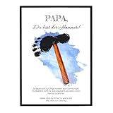 DIY Vatertagsgeschenk für Papa Personalisiert Bild | Mit eigenem Fußabdruck | Schönes Papa Geschenk zum ersten Vatertag von Baby | Geburtstagsgeschenk zum selbst gestalten basteln | Motiv Hammer