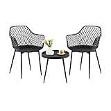 buybyroom Gartenmöbel Set 2 Garten Stühle +Tisch, Outdoor Balkonmöbel Kleiner Balkon Gartengarnitur Set Kunststoff Terrassenmöbel Set für Balkon, Terrasse & Garten, Schwarz