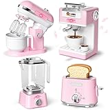 Toyssa Kinder Küchengeräte Set mit Kaffeemaschine Mixer Toaster Rührgerät, Zubehör Spielküche mit Licht und Sound, Kinderküche Zubehör Spielzeug Geburtstag Geschenk Mädchen Junge 3 4 5 6 7 8 Jahre