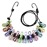 Tragbare Wäscheleine, Elastische Wäscheleinen Camping Wäscheleine mit 12 Stück Klammern für Reise Urlaub Outdoor Camping Wohnheim(180-300cm)