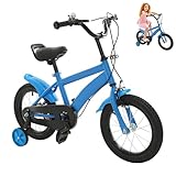 TONFEION 14 Zoll Kinderfahrrad ab 3-7 Jahre Jungen & Mädchen, mit Stützrädern & Schutzbleche, Höhenverstellbar 43-49cm, Ideal für Anfänger zum Fahrradtraining (Blau)