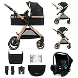 Kinderkraft ESME Kinderwagen 3 in 1 komplettset bis 26 kg, Kombikinderwagen reisesysteme mit Babyschale I-size 40-75 cm, Zusammenklappen, Liegeposition, Schwarz