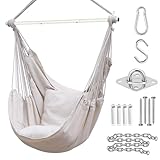 Ohuhu Hängesessel mit 2 Kissen und Deckenhaken-Kit, Hängesessel Outdoor XL Hängestuhl bis 150 kg für Erwachsene & Mädchen, Hängesitz Aufhängung Indoor Outdoor Schlafzimmer und Garten (Weißer Reis)