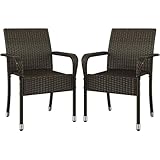 Yaheetech 2er Set Rattanstühle Stapelbar, Gartenstühle Stapelstuhl mit Armlehnen & Rückenlehne, Rattan Stuhl Balkonstuhl mit Verstellbaren Füße für Garten Balkon Terrasse, Braun