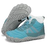Mishansha Barfußschuhe Kinder Winter Barfussschuhe Winterschuhe Jungen Mädchen Winterstiefel Gefüttert Wasserdicht Barfuß Kinderschuhe Wanderschuhe Blau, Gr.30 EU