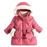 linboo Kinder Winterjacke Mädchen Jacke Gefüttert Warme Wintermantel Outdoor Kapuzenjacke Winddicht Parka mit Plüschhandschuhen Steppjacke, Rosenrot, 104-110(Etikettengröße: 110)