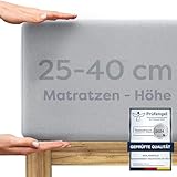 Wolkenfeld Spannbettlaken 180x200cm – 200x220cm – Premium Jersey Baumwolle mit 5% Lycra – Faltenfreies Bettlaken für hohe Matratzen bis 40 cm – Atmungsaktiv & Oeko-TEX Zertifiziert – Hellgrau