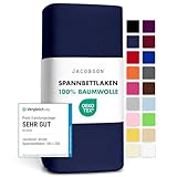 Jacobson Jersey Spannbettlaken Spannbetttuch Baumwolle Bettlaken (180x200-200x200 cm, Dunkelblau)