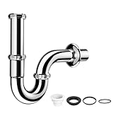 Siphon Waschbecken G 1 1/4' Edelstahl, Universal Röhrensiphon Ablaufgarnitur für Waschbecken & Waschtisch, Abflussrohr mit Geruchsverschluss, inkl. Gummimanschette, Einfache Montage