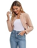 KOJOOIN Bolero Damen festlich Jäckchen Langarm Strickjacke Elegant Kurze Cardigan Shrug Top (Verpackung MEHRWEG), Aprikose, L