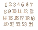 Rayher Adventskalender-Zahlen, 1,7 cm, mit Klebepunkt, Holzzahlen 1-24, FSC zertifiziert, Zahlen für Adventskalender, natur, 46758505