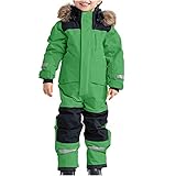 SKAJGL Schneeanzug Kinder Unisex Verdickt Warm Schneeoverall mit Kapuze und Taschen Skioverall Wasserdicht und Winddicht Winteranzug (DE/NL/SE/PL, Alter, 8 Jahre, 9 Jahre, Regular, grün)