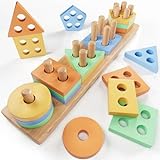 KmmiFF Holz Montessori Spielzeug 1-2 Jahre, Farben Formen Sortierspiel Steckspiel aus Holz als Motorische Fähigkeit Lernspielzeug für Kleinkinder 1 2 3 Jahre