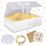 Geschenkbox mit Deckel,Geschenkbox mit Schleifen,Faltbare Geschenkbox,Geschenkkarton mit Magnetisch,Geschenkbox Set,Grußkarten,Raffia Hamper Shreds,LED-Lichterkette,für Hochzeit Geburtstag Weihnachten