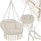 tectake® Indoor und Outdoor Hängesessel, Terrassen und Balkonmöbel, Hängesessel mit Gestell, robuste Konstruktion mit großem weichem Kissen, Hängesessel bis 150 kg - beige
