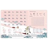 Schreibtischunterlage für Kinder- 70 x 40 cm- Rosa Ski Muster ABC Lernen schreibunterlage - Doppelseitige PU-Leder Schreibtischunterlage Mädchen - Abwischbar, öl- und schmutzabweisend, weicher