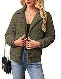 Theenkoln Damen-jacken Winter Warme Teddyfleece Sweatjacke Flauschige Teddyjacke Herbst Übergangsjacke Cordjacke Sherpa Wintermantel mit Taschen Armeegrün S