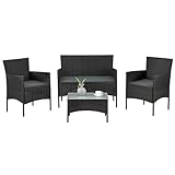 Juskys Polyrattan Sitzgruppe Fort Myers 4 Personen mit 2er Sofa, 2 Stühle, Tisch & Sitzkissen wetterfest schwarz/grau Balkonmöbel Gartenmöbel Set