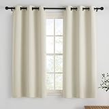 PONY DANCE Scheibengardinen Wohnzimmer Ösenvorhang 2er Set Verdunkelungsvorhang Kurz Fenster Gardine Küche Blickdichte Vorhänge mit Ösen, H 150 x B 90 cm, Hellbeige