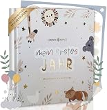 Lebenskompass Babyalbum Mein erstes Jahr 'PURE' mit über 75 Stickern & Spruchkarte EXTRA - Ein Baby Buch zum Eintragen - Das Babytagebuch & Erinnerungsbuch für Mädchen & Jungen