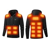 UHouse Beheizbare Sweatjacke Herren Gefüttert Winter Beheizbarer Hoodie Einstellbar Heizjacke mit 17 Heizzonen Hoody Männer Kapuzenpullover mit Reißverschluss Schwarz S