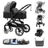 ALYIKOU kinderwagen 3 in 1 Zusammenklappbarer Kinderwagen KombiKinderwagen Aluminiumrahmen für Neugeborene Große Räder