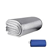 Isoliermatte Aus Aluminiumfolie, 200x200cm Faltbare Zeltmatte, Doppelseitige Aluminiumfolie Isomatte, Camping Isoliermatte, Thermomatte mit Aufbewahrungstasche für Camping Wandern Picknick (200*200)