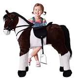 TE-Trend Pferd, 70 cm – Plüschpferd zum Reiten – Kinder Reitpferd mit Sattel, Zaumzeug und Steigbügel – Perfektes Reitspielzeug für Mädchen – Braun