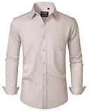 J.VER Hemd Herren Langarm Beige Regular Fit Stretch Bügelfrei Freizeithemden Hochzeit Hemd Business Outfit Herren L