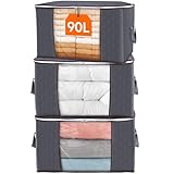 Lifewit 3 Stück 90L Große Aufbewahrungstasche Schrank Organizer Set, Faltbar Kleideraufbewahrung mit verstärkt Griff, stabilem Reißverschluss für Kleidung, Bettwäsche, Bettdecken, Steppdecke, Kissen