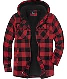 SwissWell Herren Hemdjacke Verdicken Kariertes Flanelljacke Plüschfutter Freizeit Gefüttert Kapuzenpullover Männer Fleece Hoodie Winterjacke mit Taschen(Rot M)