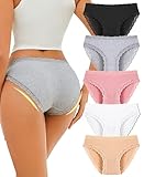ALL OF SHE Baumwolle Unterwäsche Damen Unterhosen Frauen Slip Baumwoll Spitze Slips Mehrpack Soft Hipster Sexy Panties Unterhose Women Underwear Weich 5er Pack-L