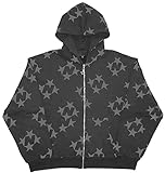 WINKEEY Damen Y2K Zip Up Hoodie Sterne Vintage Jacke Oversized Langarm Sweatshirts Harajuku E-Girl Oberteil Pullover, Grau M
