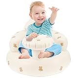 Aufblasbarer Babysitz mit Tablett und Atmungsaktiv für Babys ab 3-36 Monaten,aufblasbarer Babystuhl Enthalten eingebauter Luftpumpe,Sitzhilfe baby mit Rücken und Nackenstütze zum Sitzen lernen