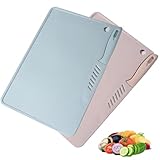 2 Stück Schneidebrett Klein, 2 in 1 Multifunktion Cutting Board, Kunststoff Schneidebrett Mit Messer, Zweiseitiges Aus Kunststoff Mit Aufhängeloch 29 * 20 Cm (Rosa，Blau)