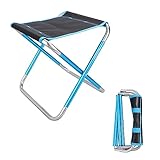 AKOLAFE Klapphocker Faltbar Leicht 26x23x30cm Mini Tragbarer Klapphocker 150 kg Maximal Belastbar Camping Hocker Metall Campinghocker Leichter Blau Klappstuhl für Unterwegs, Outdoor, Wanderung (Klein)