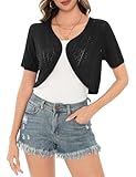 Aottori Damen Bolero Elegant Strickjacke Kurz Sommerjacke Kurzarm Schulterjacke Festlich Strick Shrug Top Casual zum Kleid für Hochzeit Schwarz XL