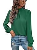 GORGLITTER Damen Blusen Elegant Hemdbluse Stehkragen Chiffonbluse OL Business Oberteil Grün L