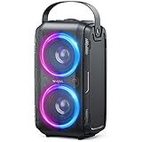 Bluetooth Lautsprecher, W-KING 80W Tragbarer Kabelloser Box Musikbox, Laut mit Druckvollem Bass, Gewaltigem 105db Sound, Gemischtfarbigen LED-Leuchten, USB-Wiedergabe,24 Stunden Spielzeit