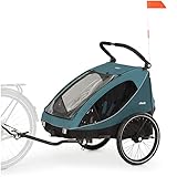 hauck 2in1 Fahrradanhänger & Buggy für 2 Kinder ab 6 Monaten bis 120 cm oder 22 kg Dryk Duo inkl. Deichsel, Kupplung, Buggyrad, Wimpel & Rücklicht, Zusammenklappbar, XL Kofferraum (Petrol)