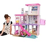 Barbie Dream House (114 cm), 3-stöckiges Puppenhaus mit Pool, Rutsche, Rollstuhllift, 75+ Zubehörteile, ohne Puppen, als Geschenk für Kinder ab 3 Jahren geeignet, GRG93