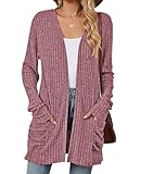 MYCOLORBLUE Strickjacken für Damen Elegant Cardigan Gestrickt Stretch Langarm Strickcardigan Tops mit Taschen Lila S