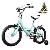HUOMMGS Kinderfahrrad 16 Zoll Kinder Fahrrad für ab 5-8 Jahre Upgraded Jugend Fahrrad Kinderfahrrad mit Stützrädern Höhenverstellbar Anfänger Fahrrads für 100–135 cm Jungen & Mädchen (Grün)