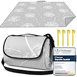 HAUSPROFI Picknickdecke, Wasserdicht XXL Stranddecke, Strandmatte, Picnic Blanket, Campingdecke mit Erdnägel, Tragegriff und Schultergurt für Outdoor, Picknick, Garten, Strand, Camping-200x200cm, Grau