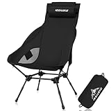 IEEILULU Campingstuhl Faltbarer Hochlehner, Ultraleicht Tragbare Campingstuhl 130KG Tragkraft, Anglerstuhl Klappbar mit 2 Seitentaschen, Hochlehner Faltstuhl für Outdoor Wandern Picknick (Schwarz)