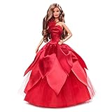 Barbie HBY05 - Barbie Signature 2022 Holiday Barbie-Puppe (hellbraunes, gewelltes Haar) mit Puppenständer, Sammelfigur, Geschenk für Kinder ab 6 Jahren