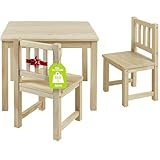Bomi Kindersitzgruppe Holz Amy | Kindertisch mit 2 Stühlen | Tisch & Stühle Kinderzimmer Set | Spieltisch ab 1 Jahr | Kindertisch für drinnen | Maltisch & Basteltisch Kinder | Kindermöbel Holz Natur