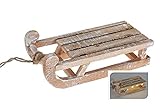Spetebo LED Deko Holz Schlitten - 25 LED/ca. 30 cm - warmweiß beleuchteter Dekoschlitten mit Timer - Weihnachtsdeko Winterdeko Fensterdeko